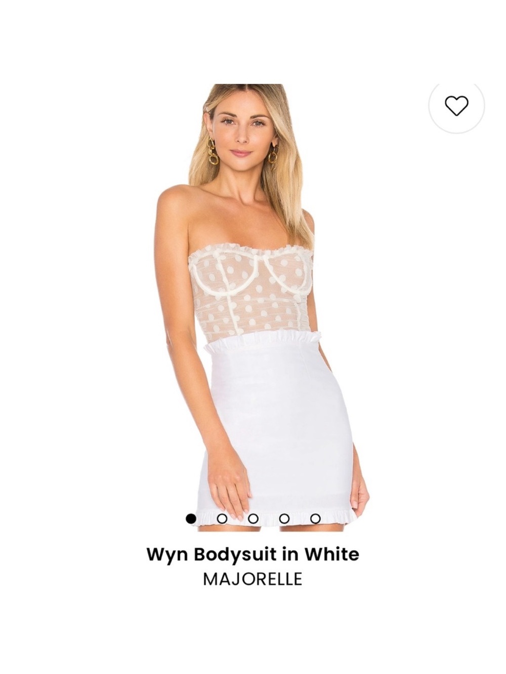 MAJORELLE White Strapless Sheer Polka Dot Bodysuit